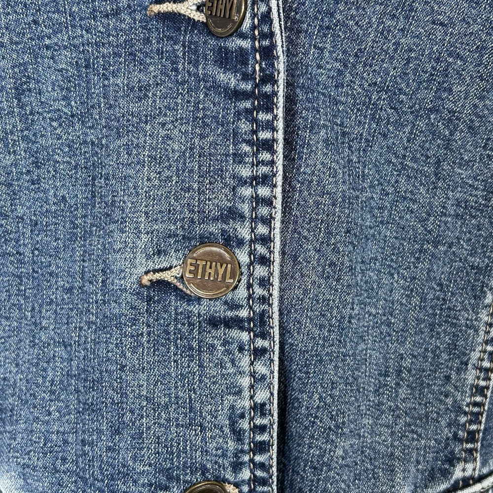 Ethyl Vintage Denim Blazer Jacket ~ Women's LARGE ~Medium Wash Stretch Y2K Retro - Picture 6 of 11